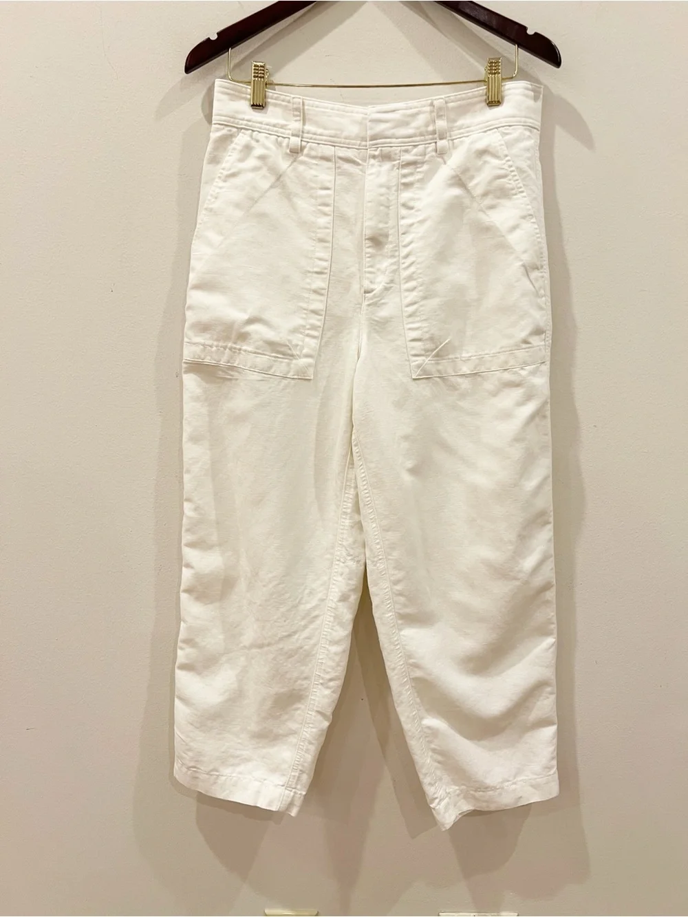 Banana Republic Mya Cargo Pant Womens 8 Cream White Linen Cotton Relaxed